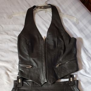 Wilsons Leather Black Leather Halter Vest & Skirt Set